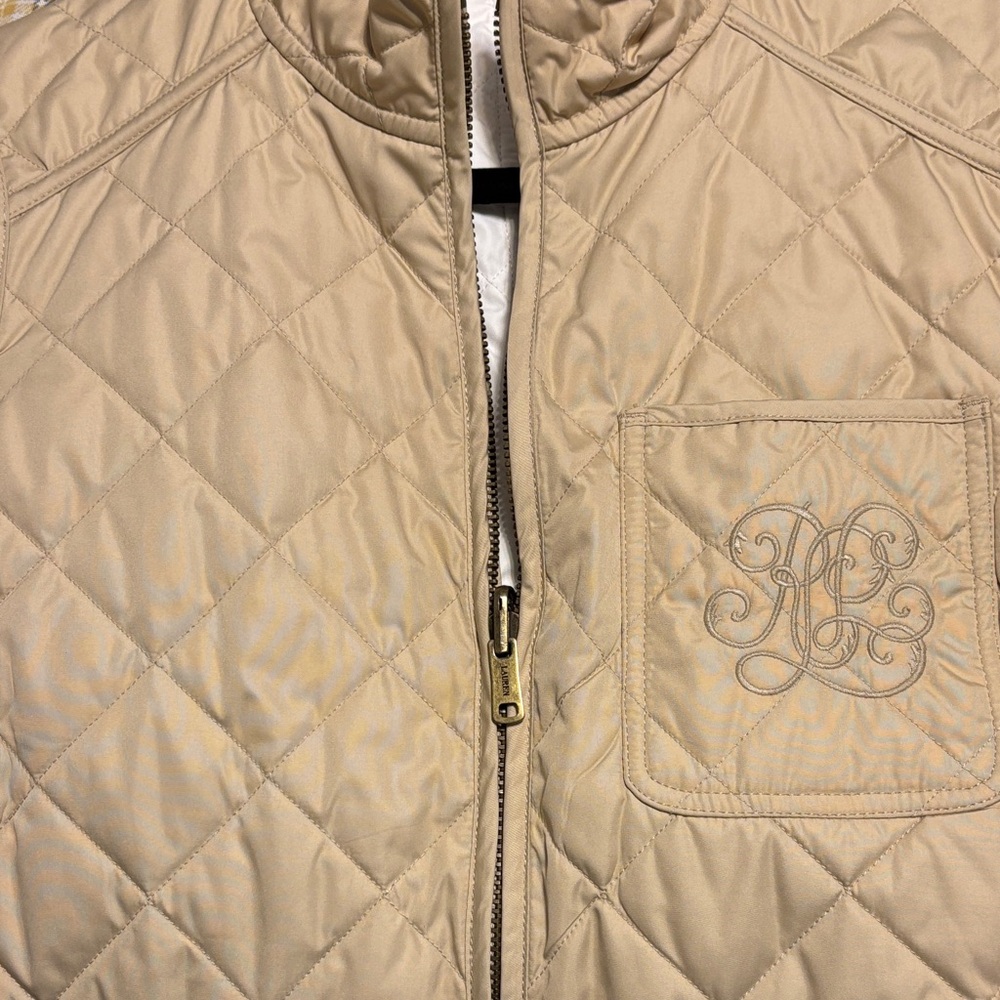 Lauren Ralph Lauren Reversible Quilted Pocket Vest in Tan or Cream